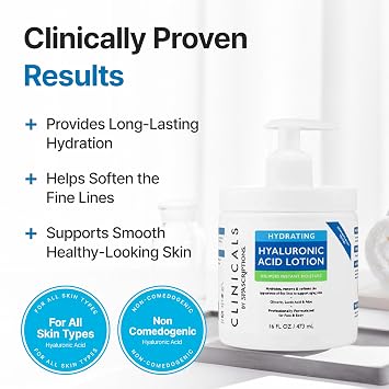 SpaScriptions Hyaluronic Acid Lotion Deep Hydration & Skin Plumping Face & Body Moisturizer with Glycerin, Lactic Acid & Aloe for Smooth Skin, Moisture Barrier Support, Clinicals Collection, 16 oz