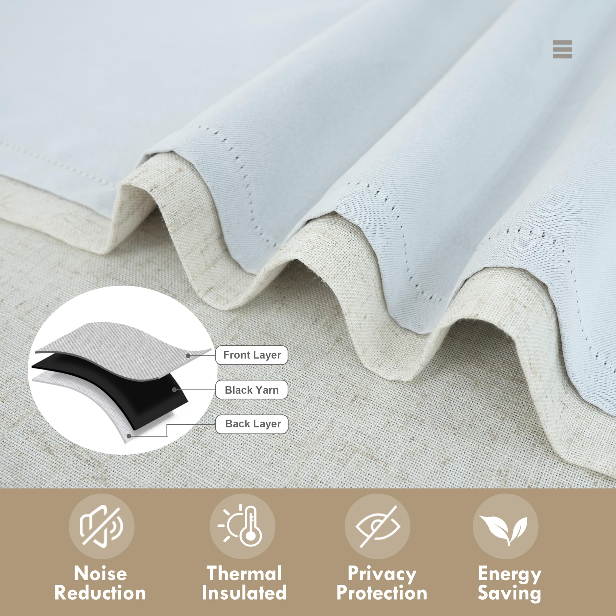 Cortinas opacas de lino de doble capa, con aislamiento térmico, totalmente forradas, para ventana de baño, bolsillo para cortinero ajustable para ventana pequeña, 25 x 47 pulgadas, lino 5