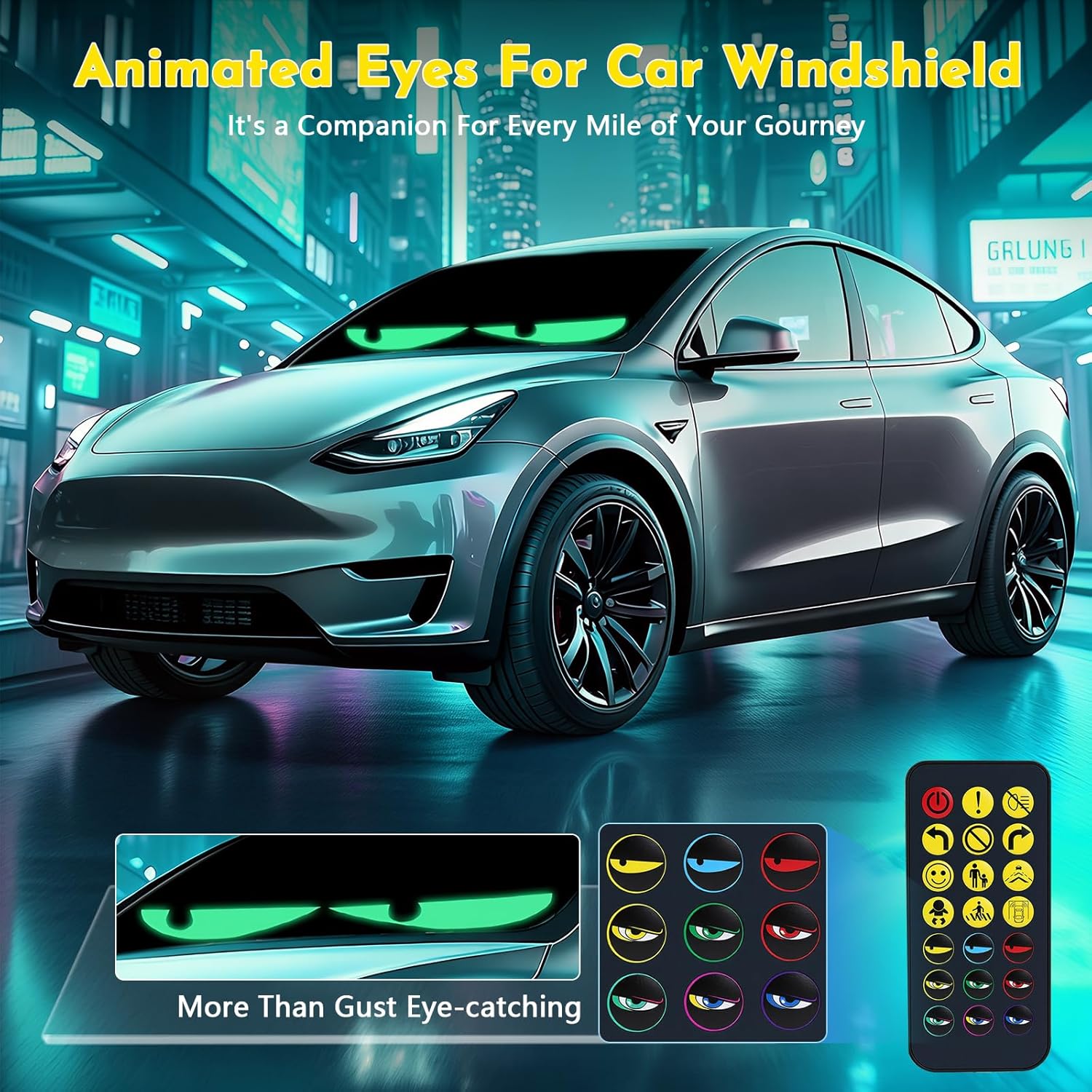 Devil Eyes Light for Cars – 13.8''x3.9'' LED Eyes for Car Windshield | Perfect Sync, Programmable Patterns, App/Remote Control | for Sedans, SUVs, Medium Trucks – Custom Dynamic Sign (2-Pack)