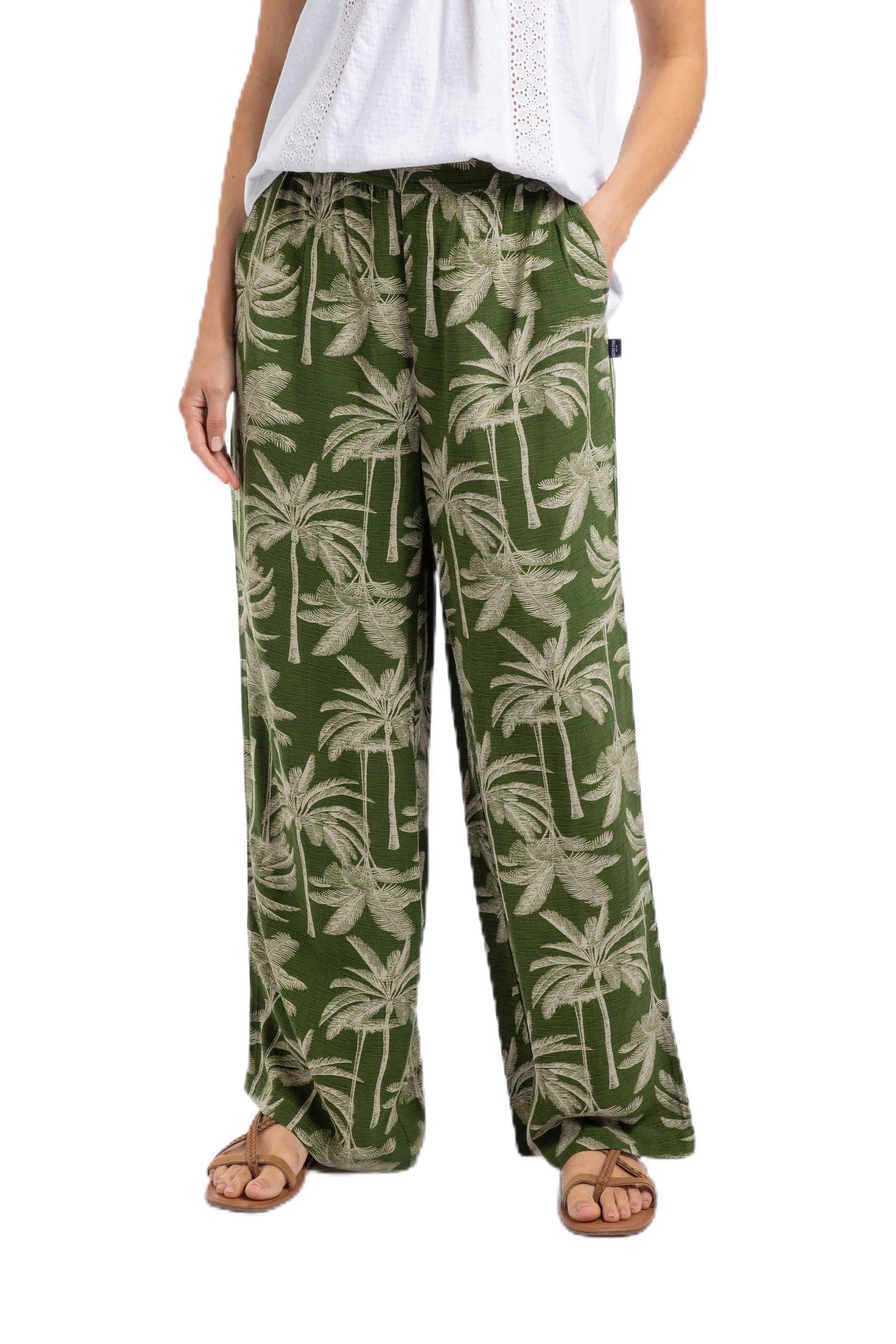 Weird Fish Women's Ginko Green Essy Printed Viscose Wide Leg Trousers Size 10
