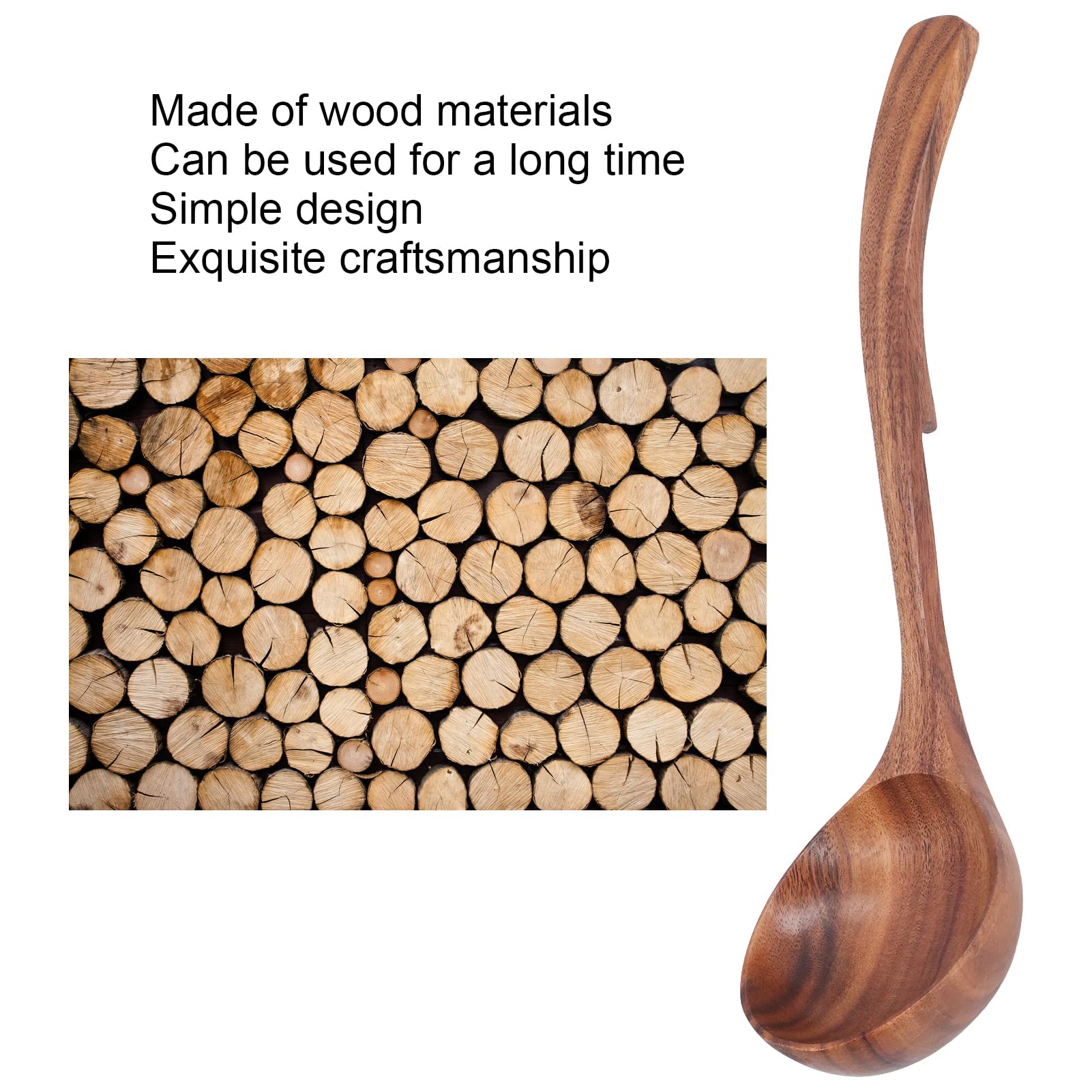 Mestolo di Legno,Manico Lungo Mestolo di Zuppa di Legno Cucchiaio da Portata Stoviglie Cucchiaio da Mestolo da per Mescolare la Zuppa Degustazione Capovolgere (grande cucchiaio a uncino)