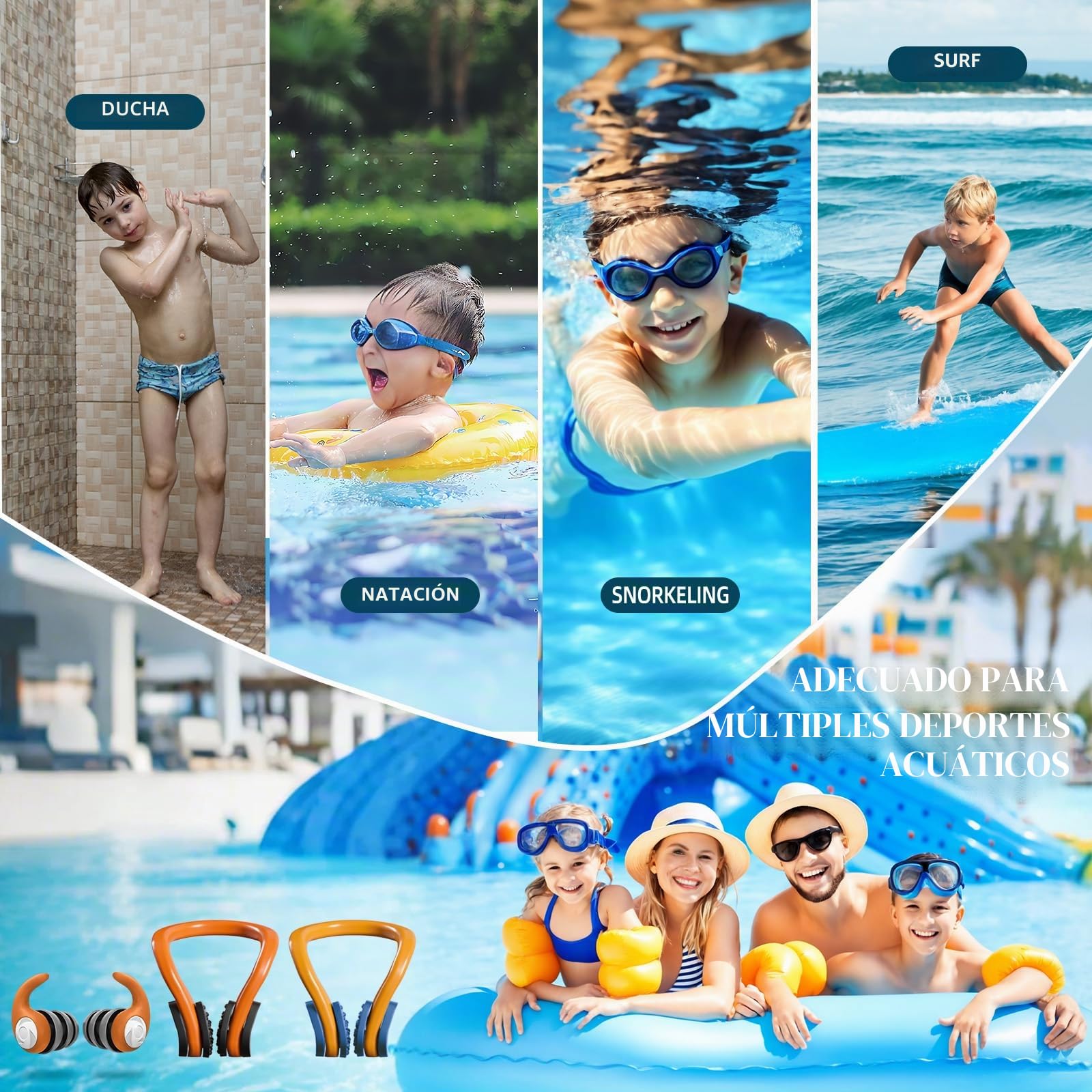 Pinza Nariz Natación Silicona Impermeable + Tapones Oídos Para Niños y Adultos – Accesorios Piscina con Caja Almacenamiento Reutilizable