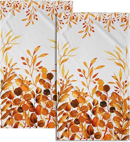 Vista 73 de Giwawa Juego de 2 toallas de mano de hojas marrones, toallas de baño bohemias suaves y delgadas, altamente absorbentes, decorativas, para cocina