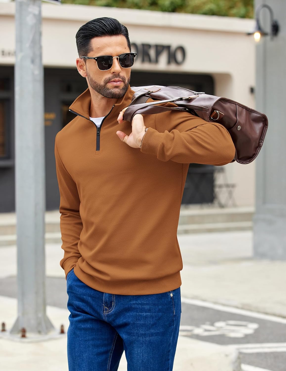 COOFANDY Mens Quarter Zip Pullover Sweatshirts Lightweight Long Sleeve Mock Neck Sweater Polo - Image 2