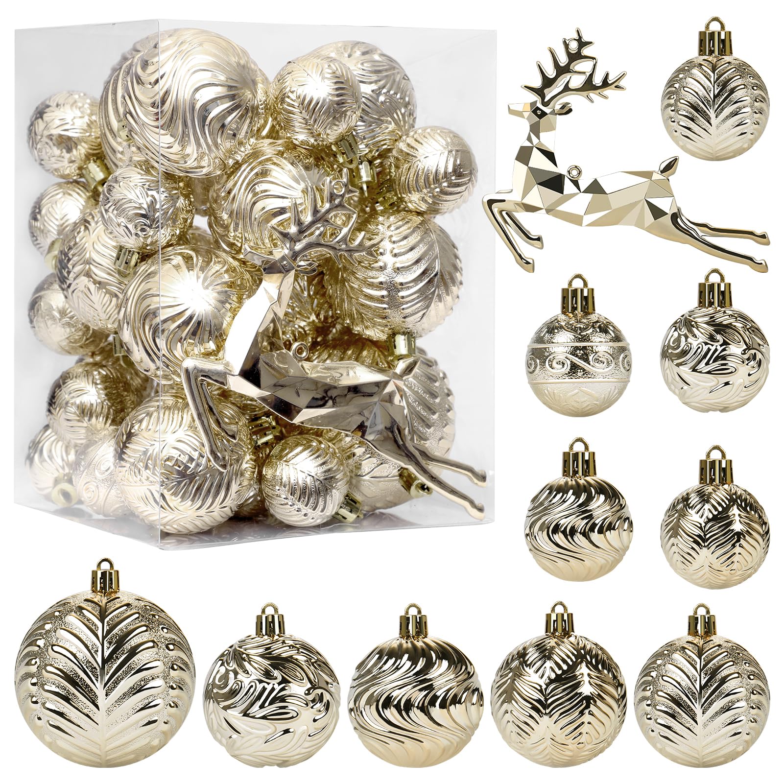 SY Super Bang Christmas Ornaments Set, 40PCS Shatterproof Christmas Hanging Ball Ornaments for Xmas Tree Decorations-Champagne