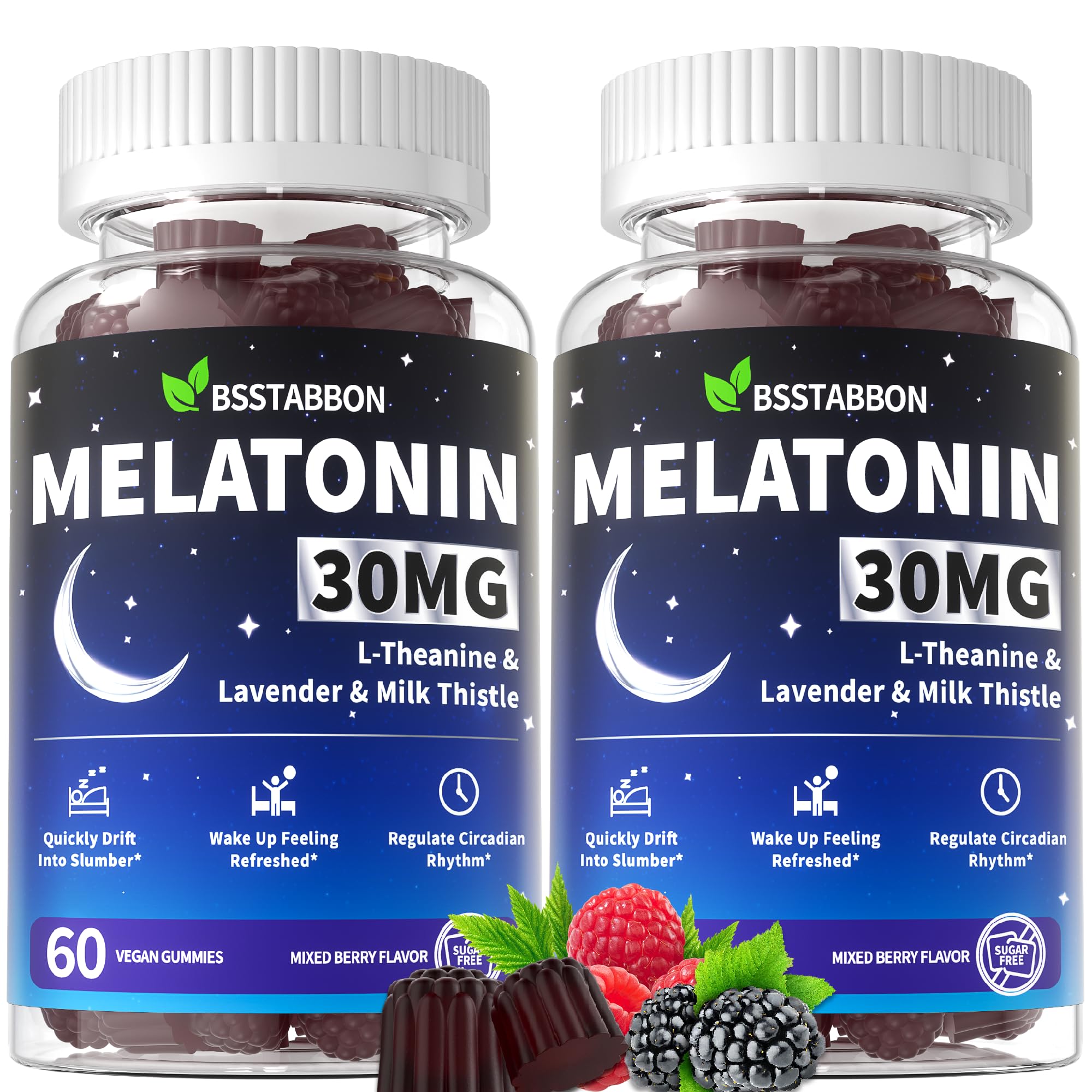 Adults Melatonin Gummies 30mg: Extra Strength Sugar Free Melatonin Gummies with Magnesium L-Theanine Chamomile Lavender Vitamin B12 B6 D3 - Nighttime Deep Zzz Aid Immune Support(120Count) Mixed Berry 60 Count (Pack of 2)