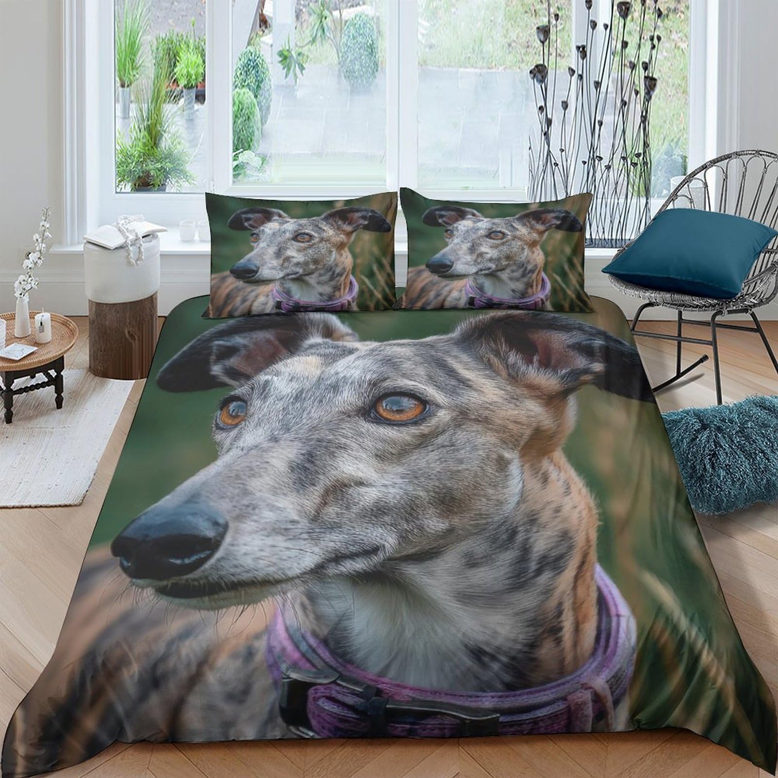 Ctjqhvkz Style-5 3D Printed Greyhound Dog Fitted Sheet Microfiber Animal Portrait Bed Cover For Bedroom Living Room Dorm Decor Mattress Protection Single（135X200cm）
