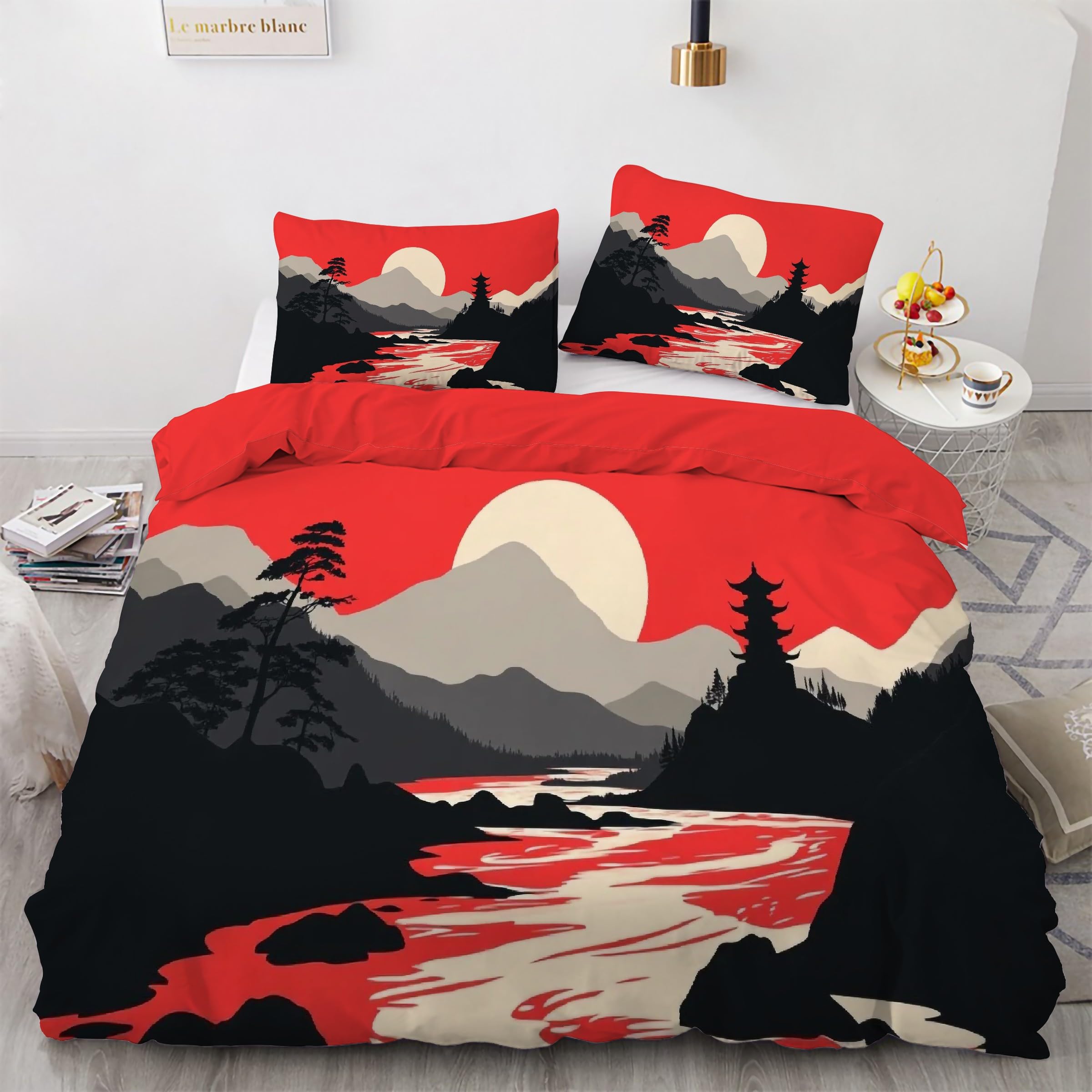 Housse de couette lune 200x200 anti-plis en microfibre douce avec zip invisible