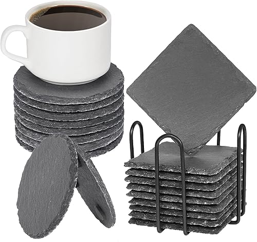 Miniatura 2 de 56 posavasos con soporte, posavasos de piedra de pizarra, color rojo y forma cuadrada