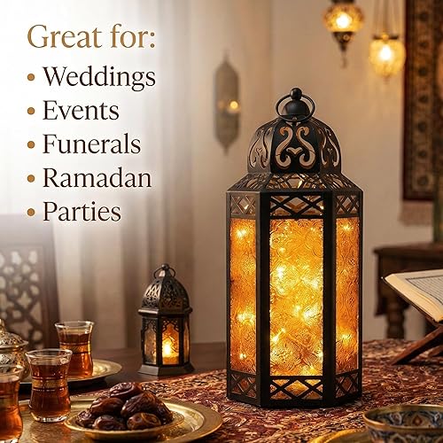 Miniatura 8 de VELA LANTERNS - Juego de 12 portavelas decorativos de metal negro marroquí con luces de hadas LED, para colgar o mesa, decoración del hogar