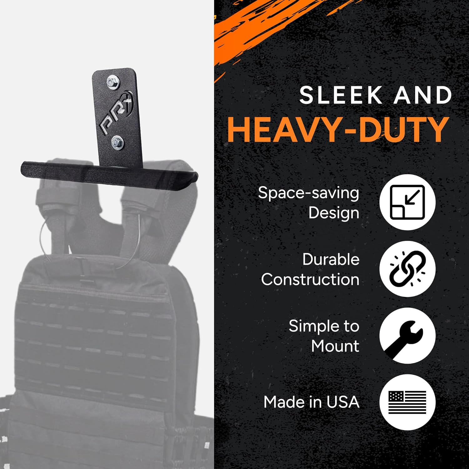 PRx Performance USA Made Wall-Mounted Heavy Duty Storage Hanger for Weight Vests,Tactical Gear, Backpacks,and Body Armor Plate Carrier Vest, Durable Steel Construction for Home Garge Gym Accessories