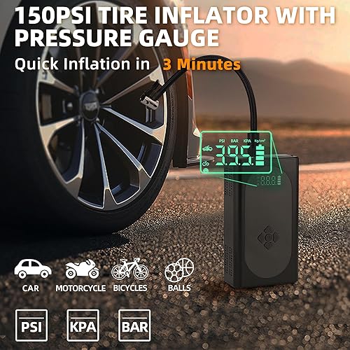 Miniatura 3 de CELLGEAR Arrancador portátil con compresor de aire, batería de arranque de coche de 4000 A (todo gasolina10.0L diesel) Inflador de neumáticos de