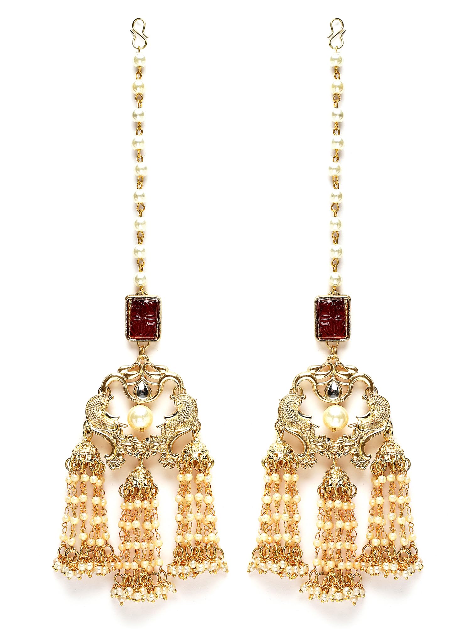 Karatcart Red Carved Stone and Pearl Kundan Kaanchain Drop Earring for Women (B0CJVCNVQ2) Amazon Price History, Amazon Price Tracker