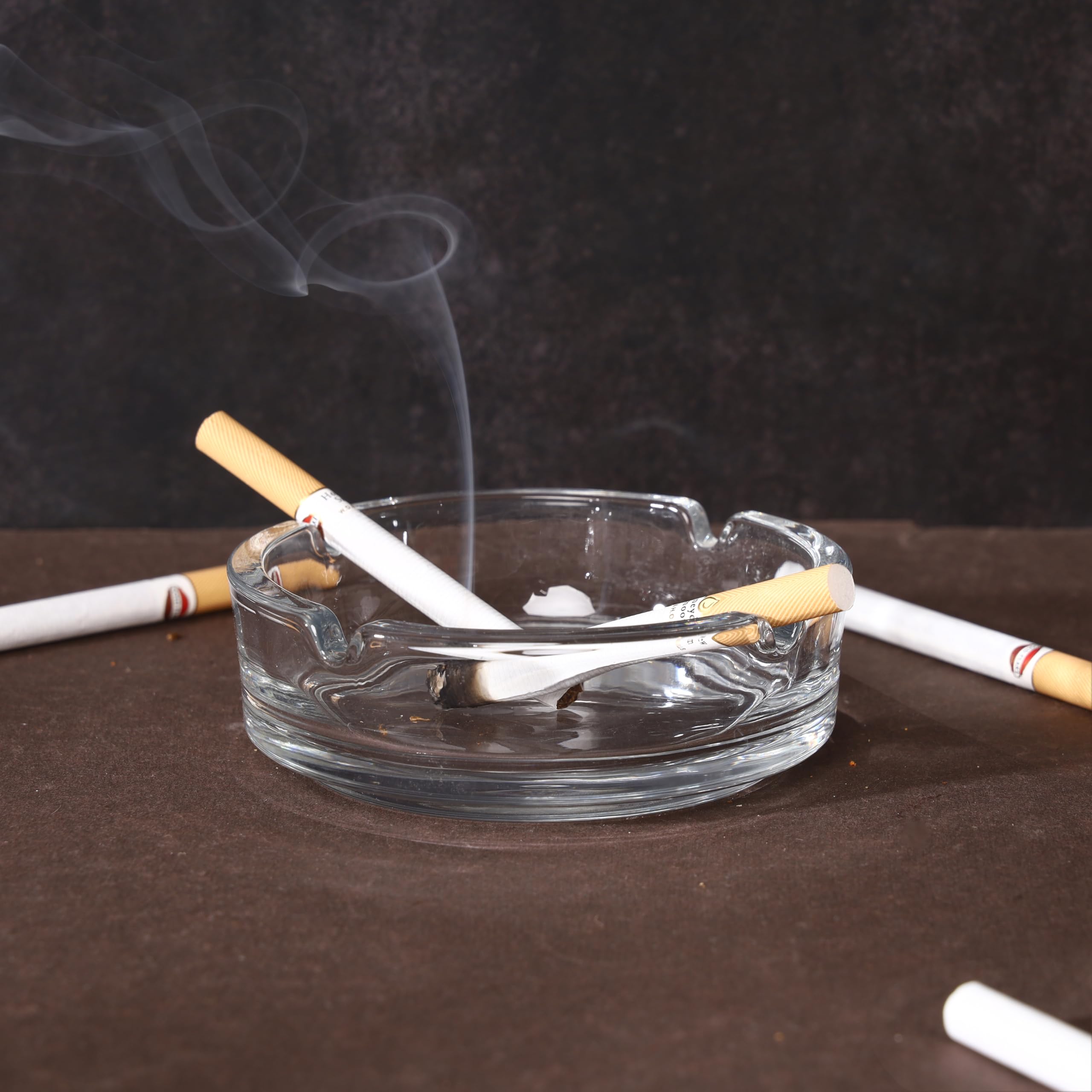 Crocera Ash Tray for Cigarette, Cigar Smoking, 1pc, Borosilicate Glass (Super Transparent) Round Table Top For Indore & Outdoor Office and Home-image-17