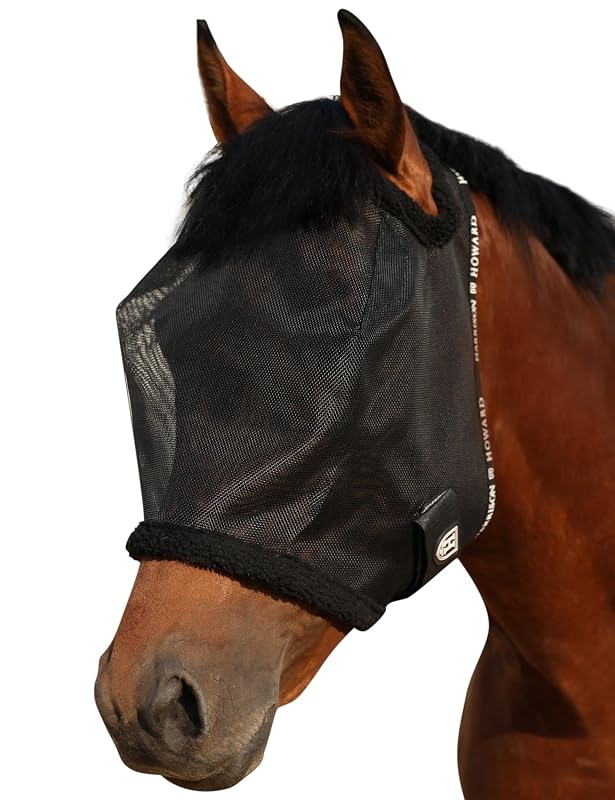 Máscara contra moscas para cavalos em tela com acabamento de fleece Harrison Howard, Black, X-Large (Warmblood)