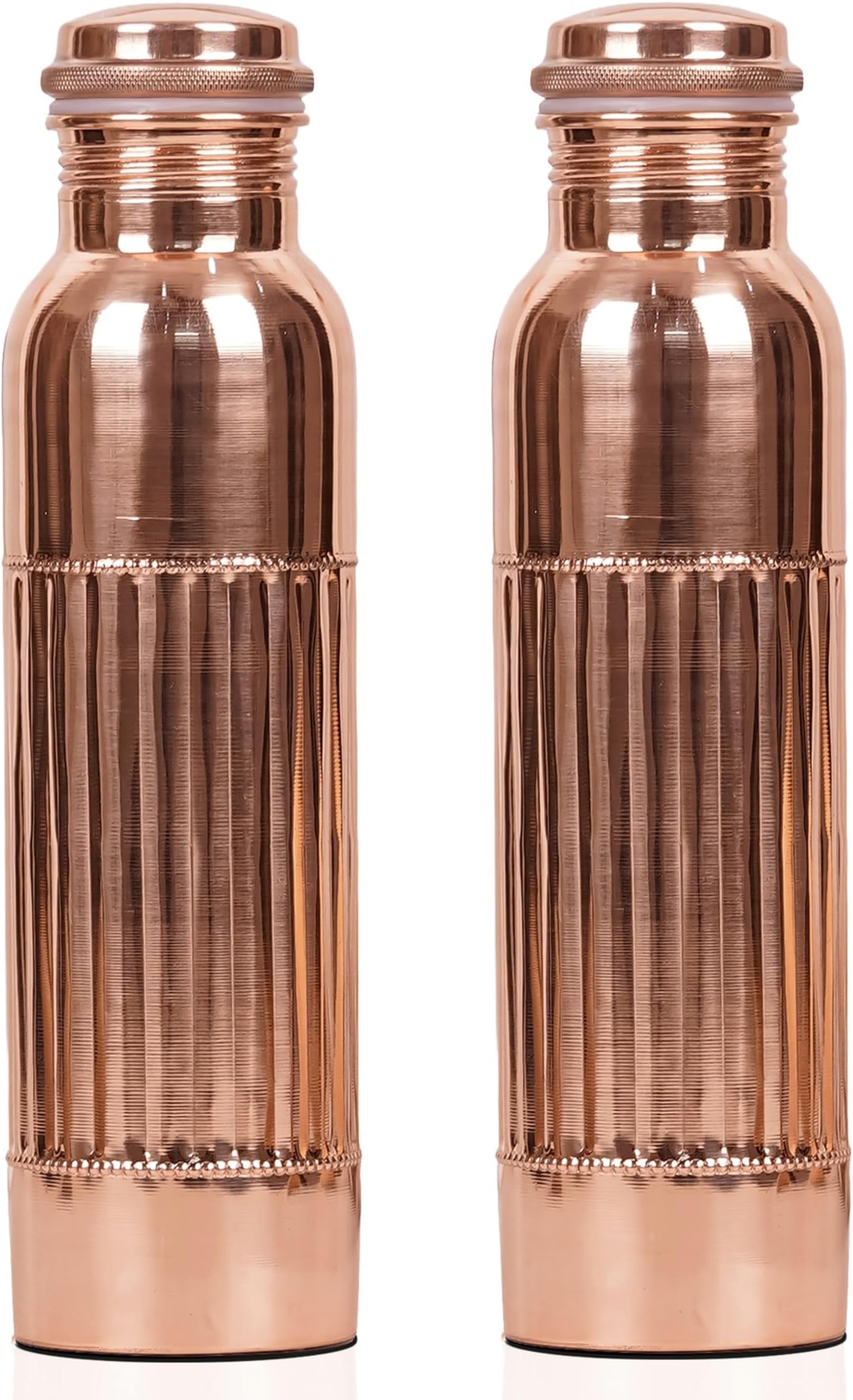 FURNISHFUL FINESSE Copper Water Bottle For Drinking More Water Copper Bottles 1000 ml Alkaline Vessel For Sports, Yoga, Gym,Office,Hiking (Pack of 2, Natural Lining Bottle)