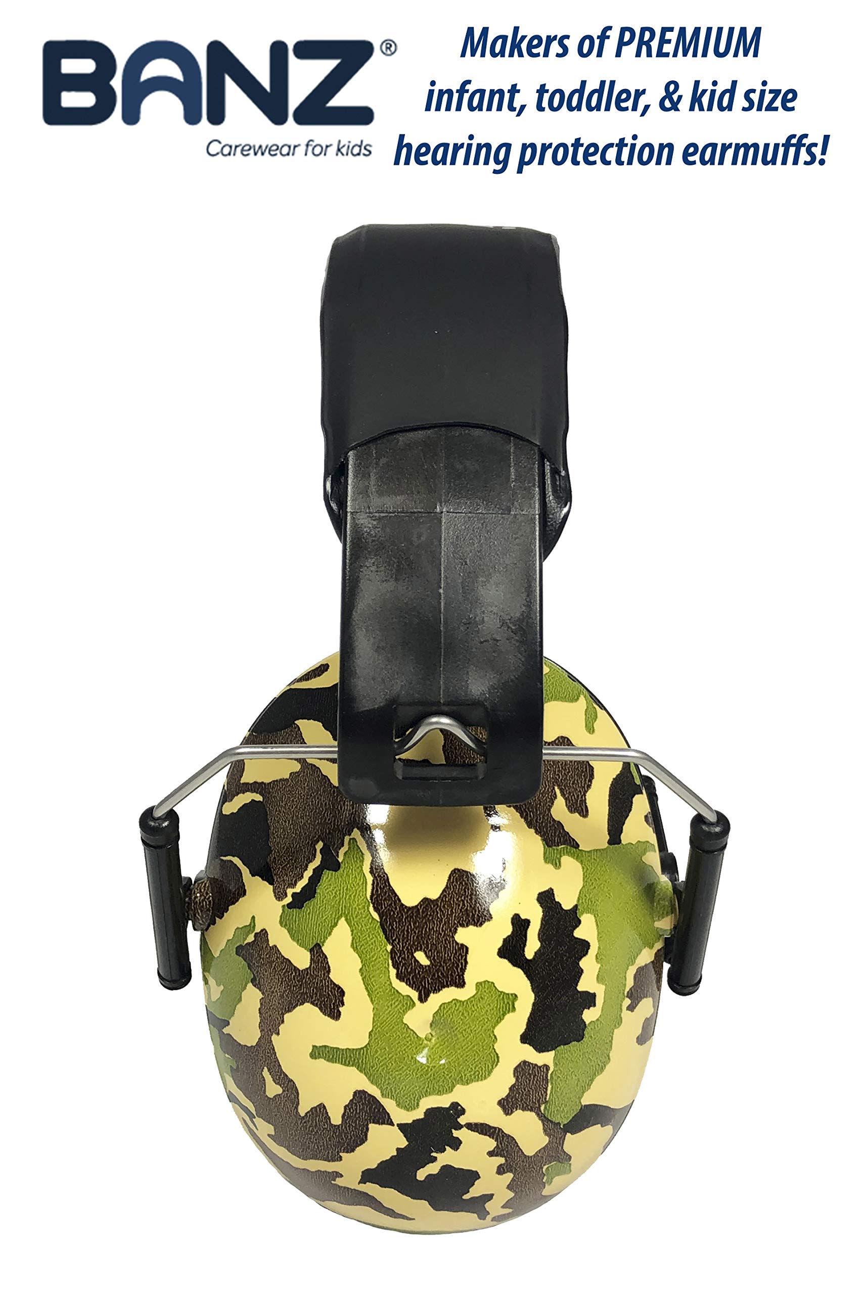 BANZ Paraorecchie morbido e confortevole con protezione apparecchi acustici per neonati e bambini piccolo (Valutazione di riduzione del rumore leader nel settore industriale) Camo verde