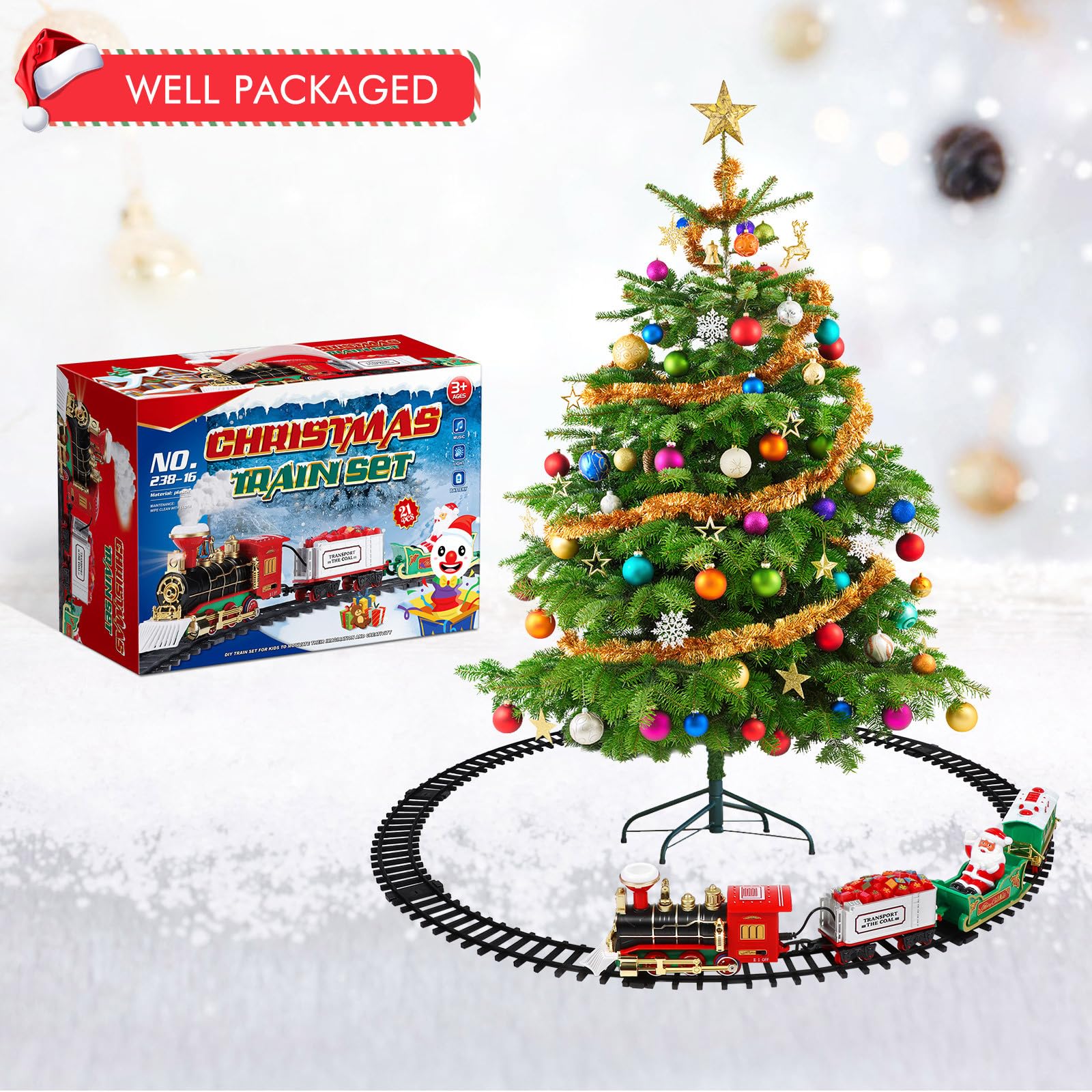 BESPORTBLE Set di Trenino Elettrico di Natale con Suoni, Luci E Binari - Regalo di Natale per Bambini da Mettere Sotto L'albero