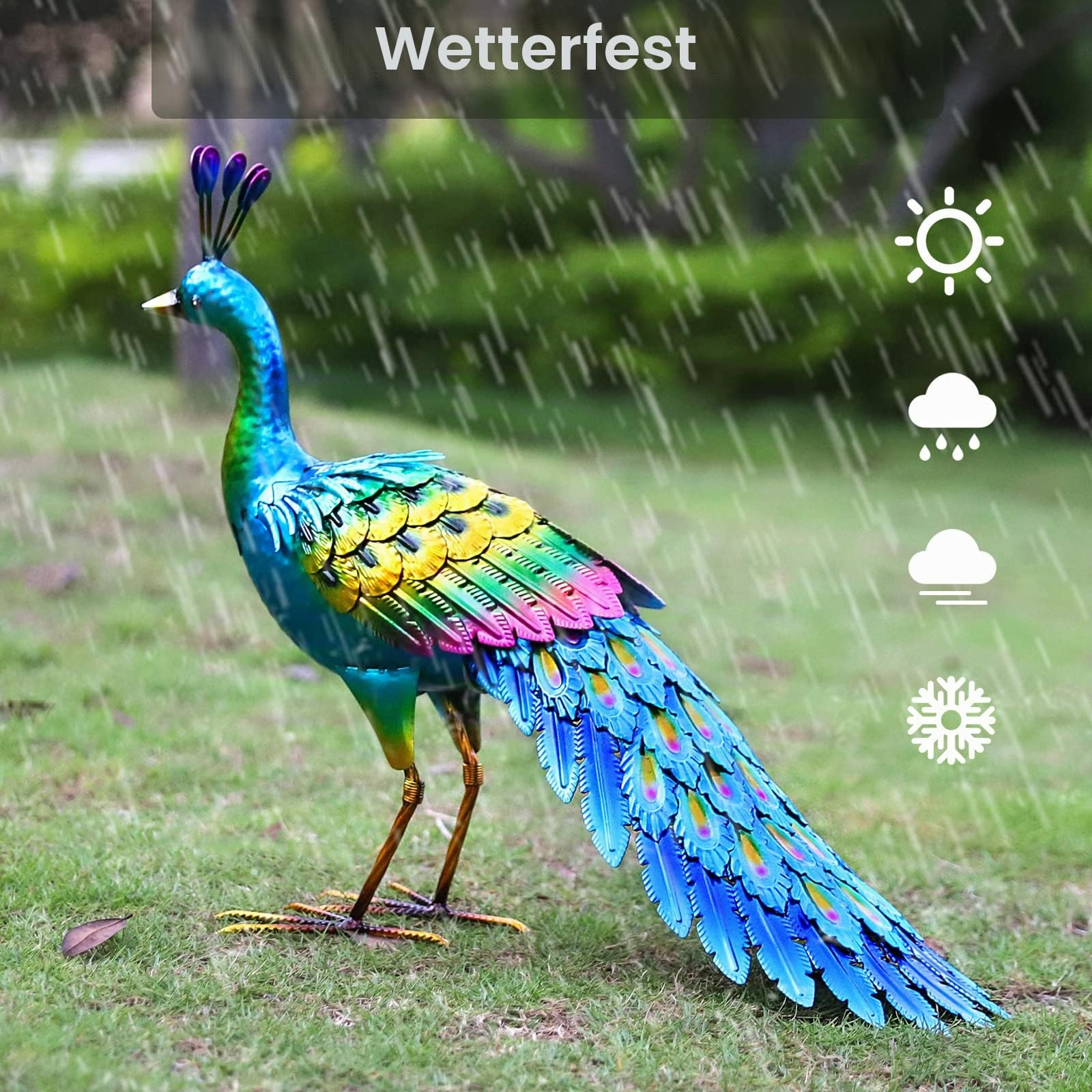 chisheen Pfau Statue Gartendekoration Metall Pfau Hof Kunst Rasen Dekoration Outdoor Skulptur