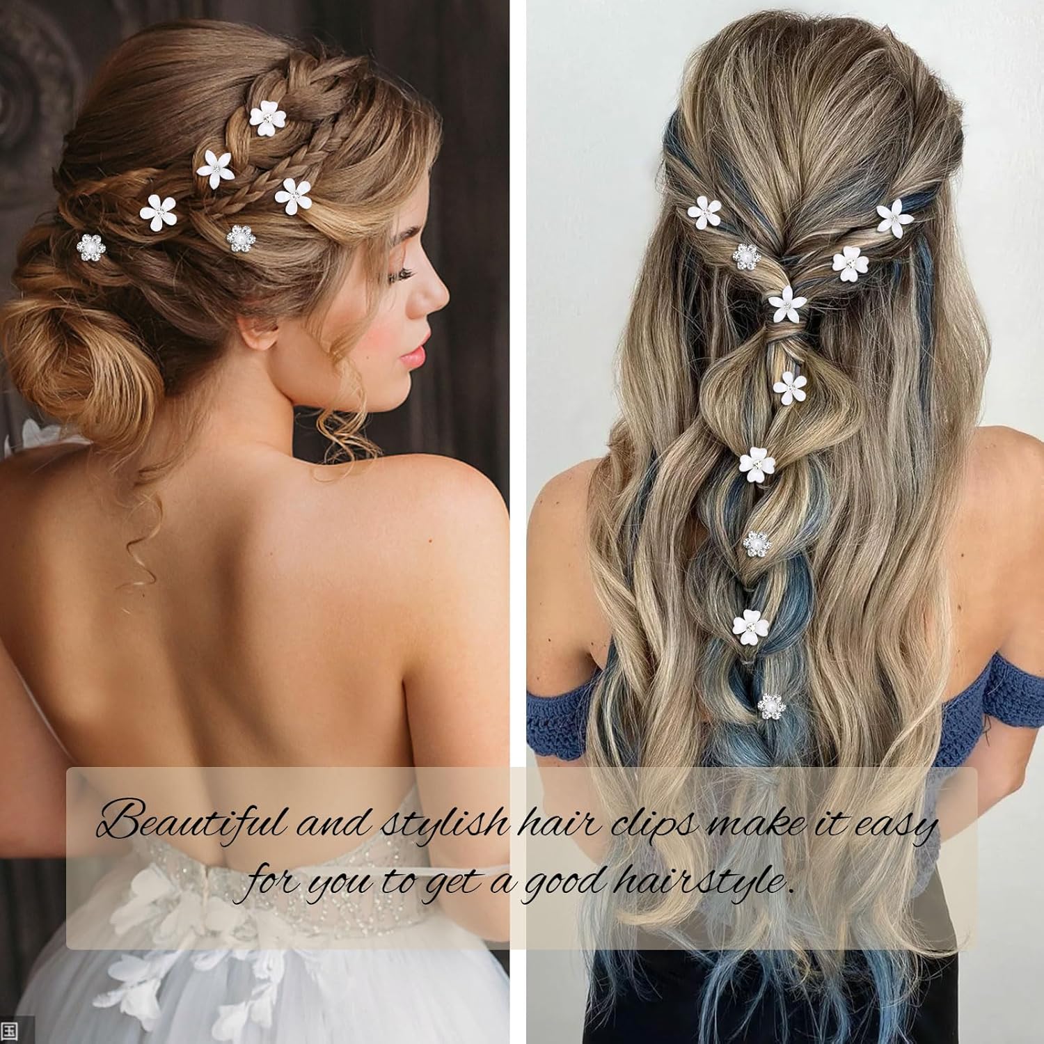 YISSION 40 Pcs Mini White Flower Hair Clips Cute Rhinestone Hair Pins Small Decorative Hair Clips Fancy Wedding Hair Barrettes for Bridal Fashion Flower Girl Hair Accessory - Image 2