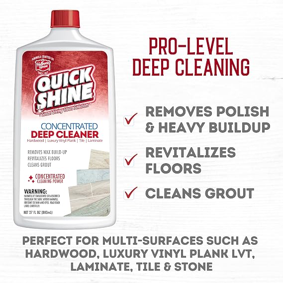 Quick Shine Hardwood Floor Luster 64oz, 2Pk | Plant-Based Cleaner & Polish w Carnauba | Simply Squirt & Spread | Don't Refinish It & Multi Surface Deep Floor Cleaner and Wax Remover 27oz, 2Pk