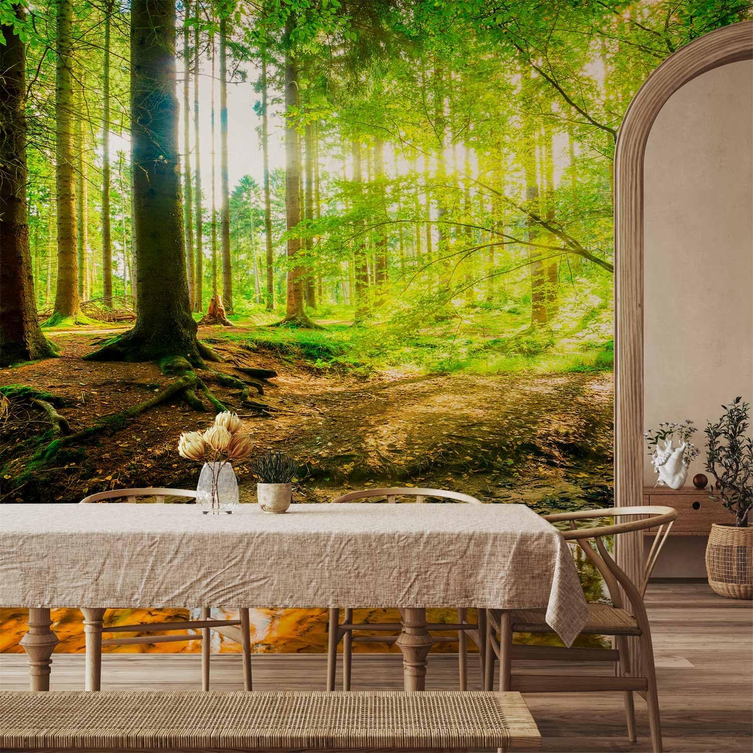 artgeist Premium Wall Mural Forest Landscape 216x98 in - Non-Woven Photo Wallpaper Art Print Fleece Wall Mural Decoration Poster Picture Design Green Sun Nature Tree c-B-10040-a-a