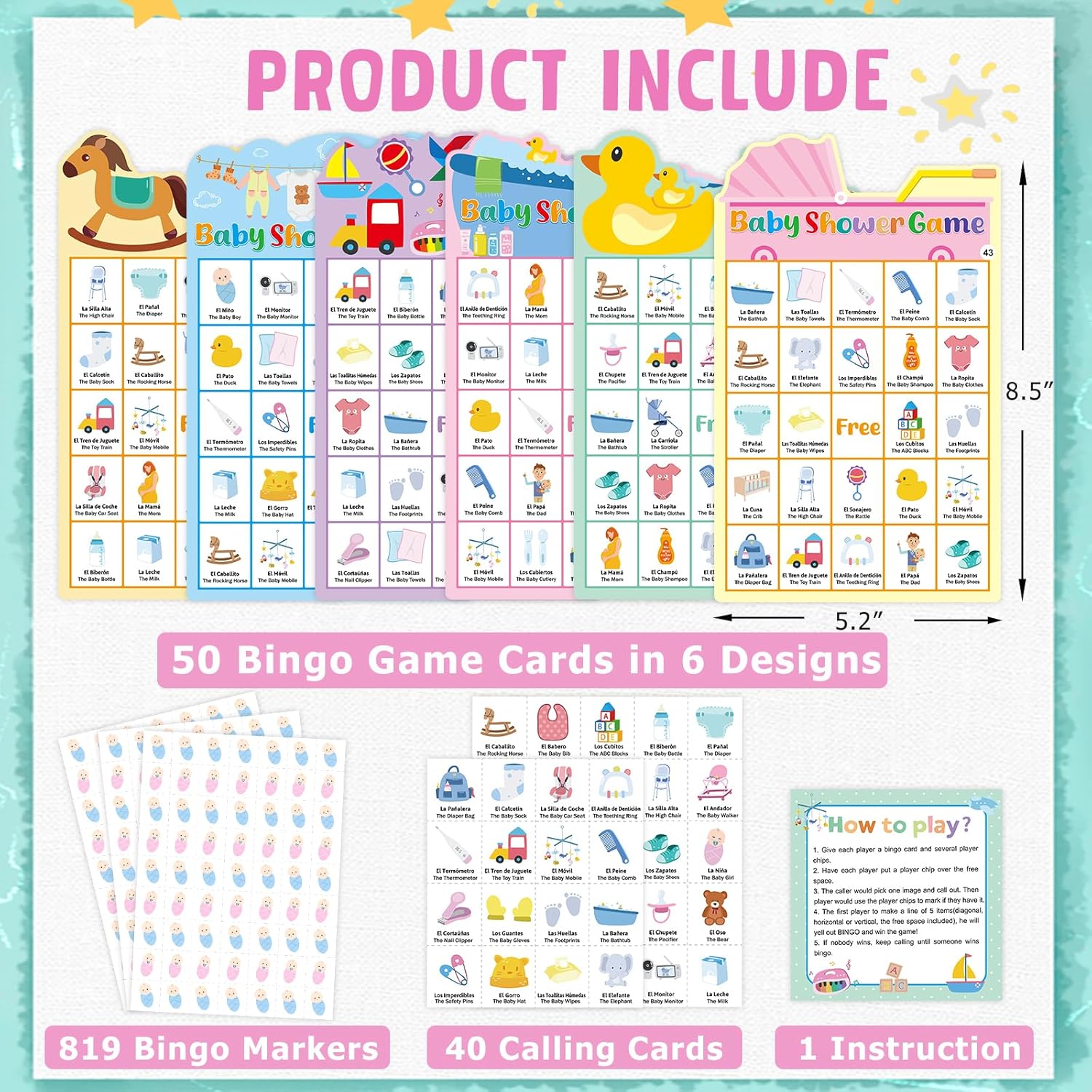 ceiba tree Baby Shower Bingo Game Cards in Spanish and English for 50 Players Adults Mexican Fiesta Bingo Game Bilingual Cards for Family Friends Adults