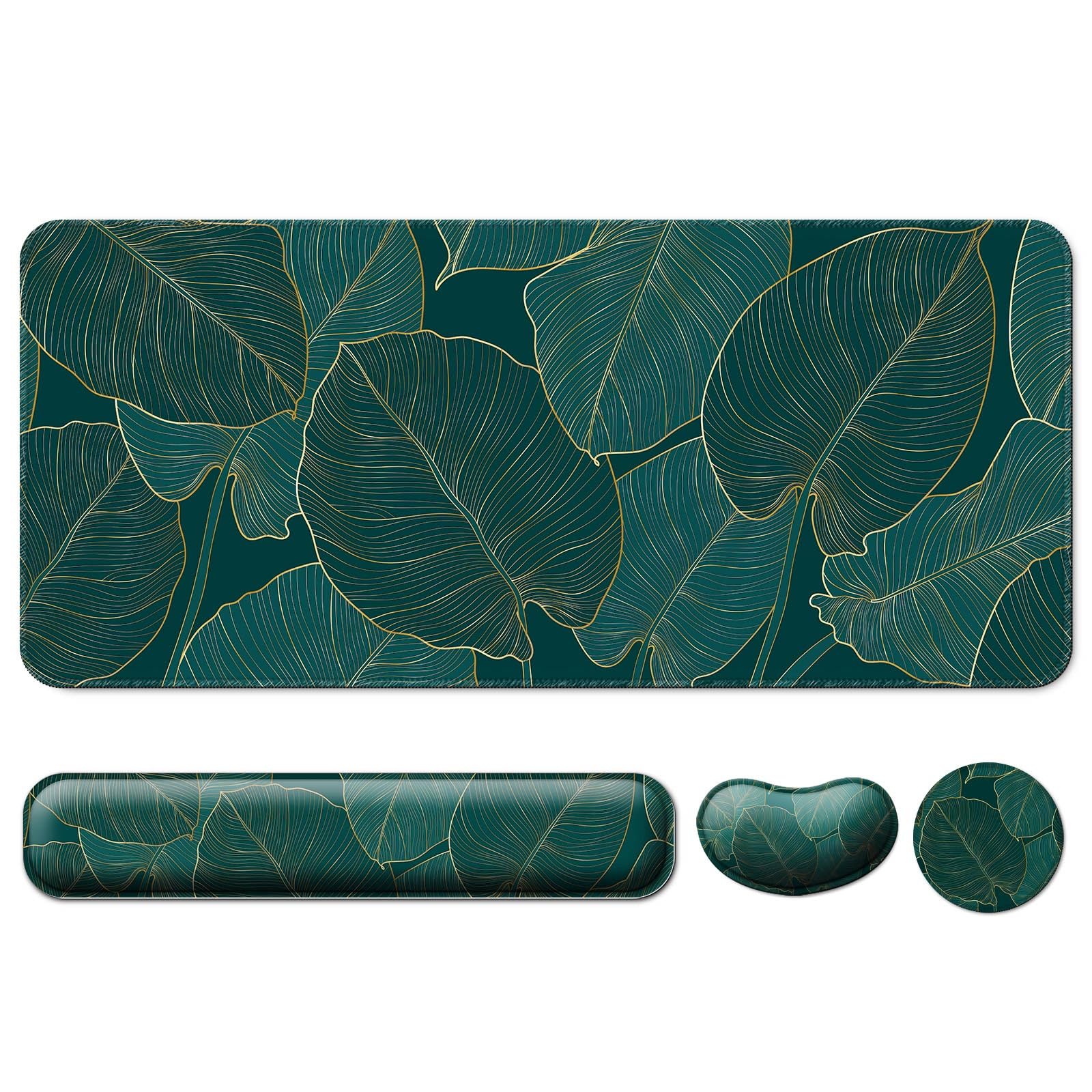 Keyboard Wrist Rest + Mouse Pad with Wrist Support + Desk Mat + Coaster 4 in 1 Set, XXL Large Gaming Mousepad Cute Ergonomic Mouse Pads for Desk