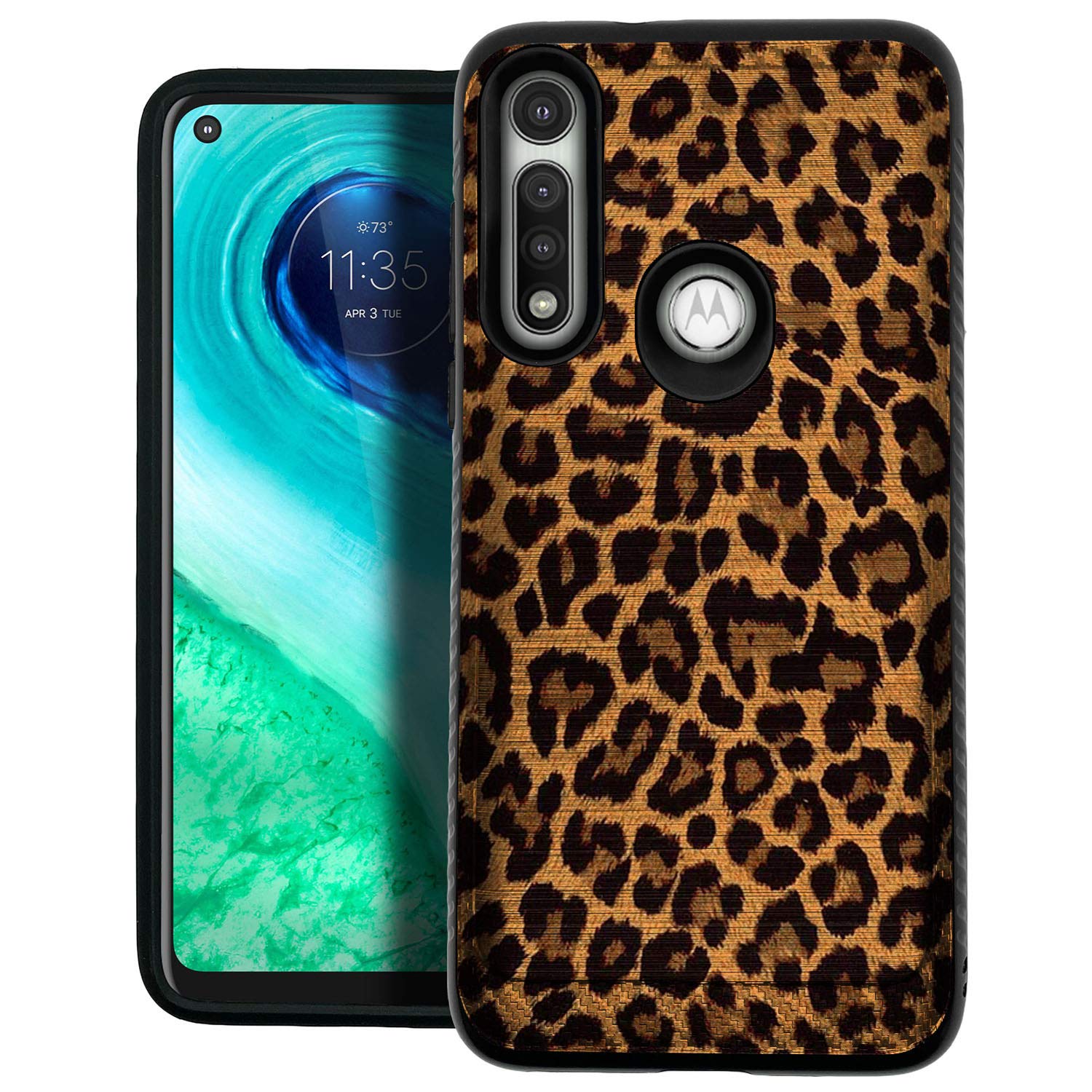 CasesOnDeck Fitted Case Compatible with [Motorola Moto G Power (2020)] [Brushed Armor] Hybrid Grip Case (Leopard)