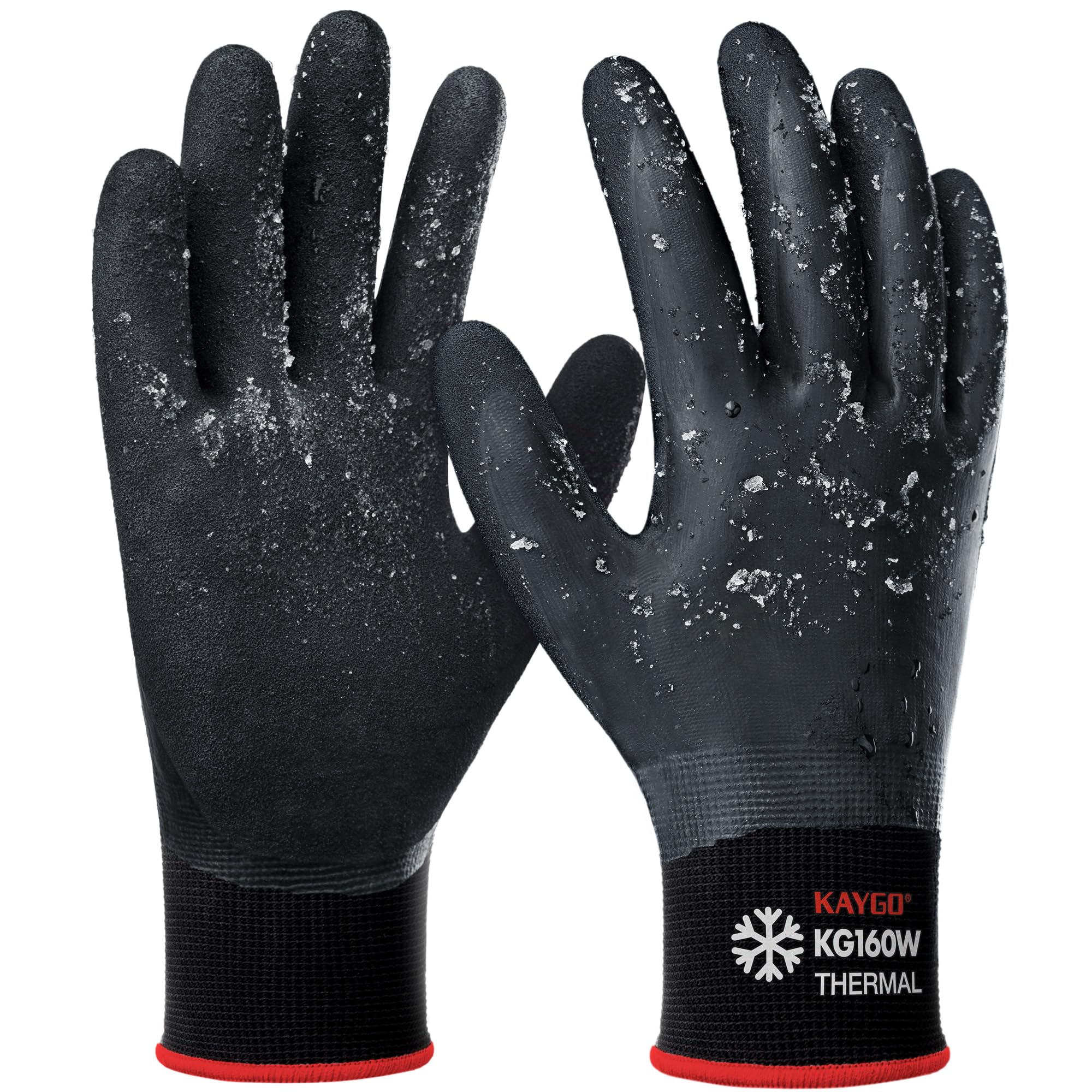KAYGO Winter Waterproof Work Gloves for Men and Women, Pairs Thermal  Insulated Freezer Rubber Coated Gloves,Super Grip,KG160, M, Black
