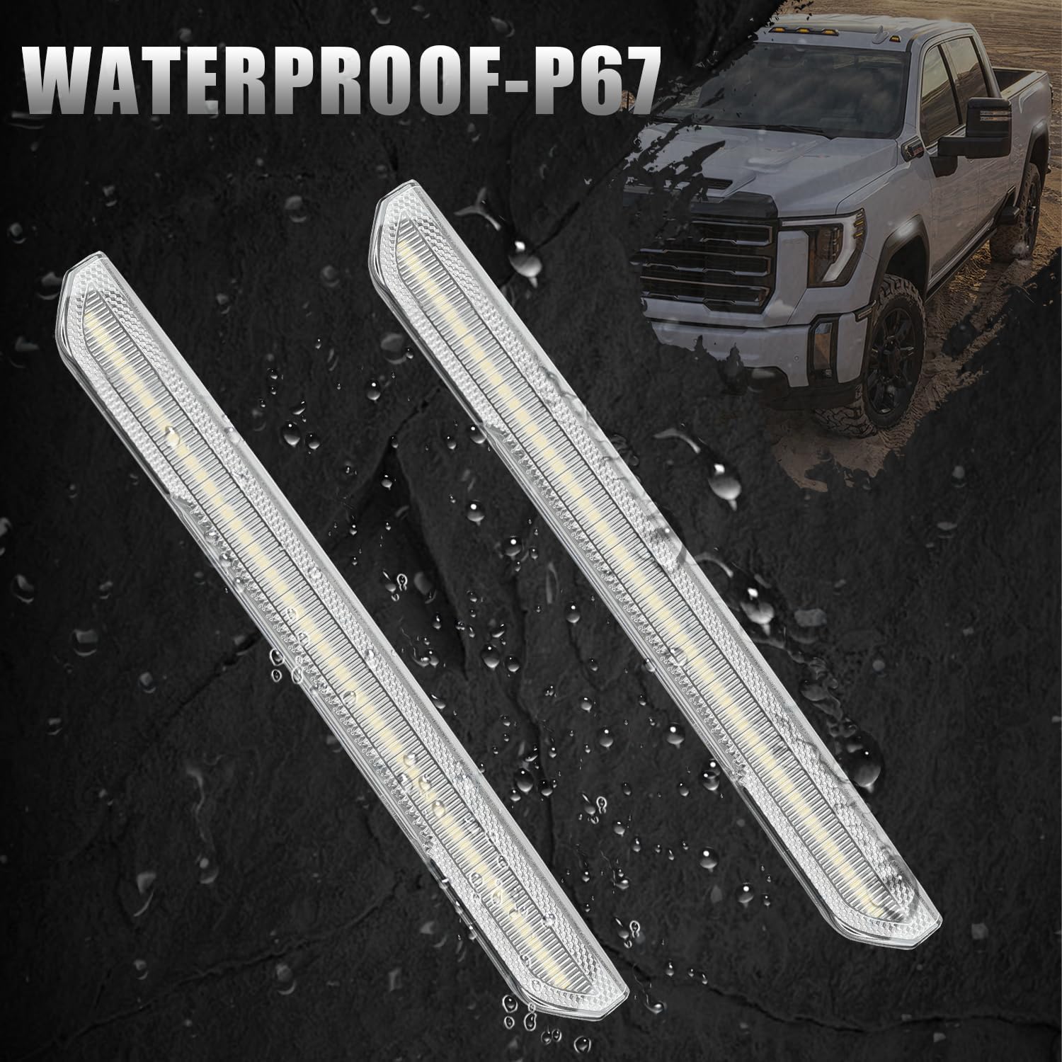 ROCCS 4PCS LED White Side Marker Lights Compatible with GMC Sierra 2500HD 3500HD 2020-2026 GMC 2500 Fender Lights Accessories Front Rear Bumper Marker Turn Signal Light,Clear Lens