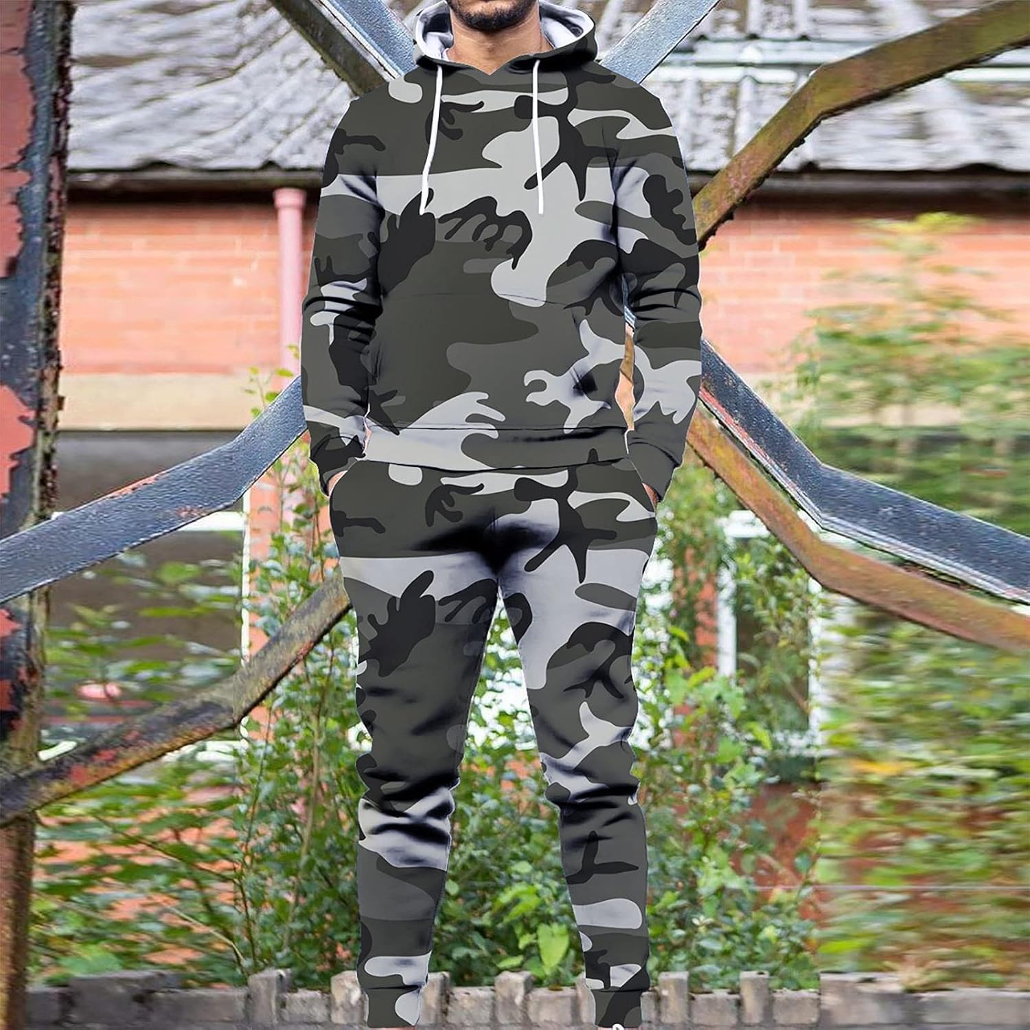 Outfits Men 2 Piece Sets Casual - Tracksuit Blouse Hoodies+Camouflage Trousers Sport Leisure Sweatsuit Jogging Streetwear : Sports & Outdoors