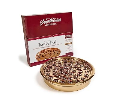 RemembranceWare Communion Tray & Disk - Brass Finish Stainless Steel / Holds Up to 40 Plastic or Glass Cups / Stack Up to Five Trays Together