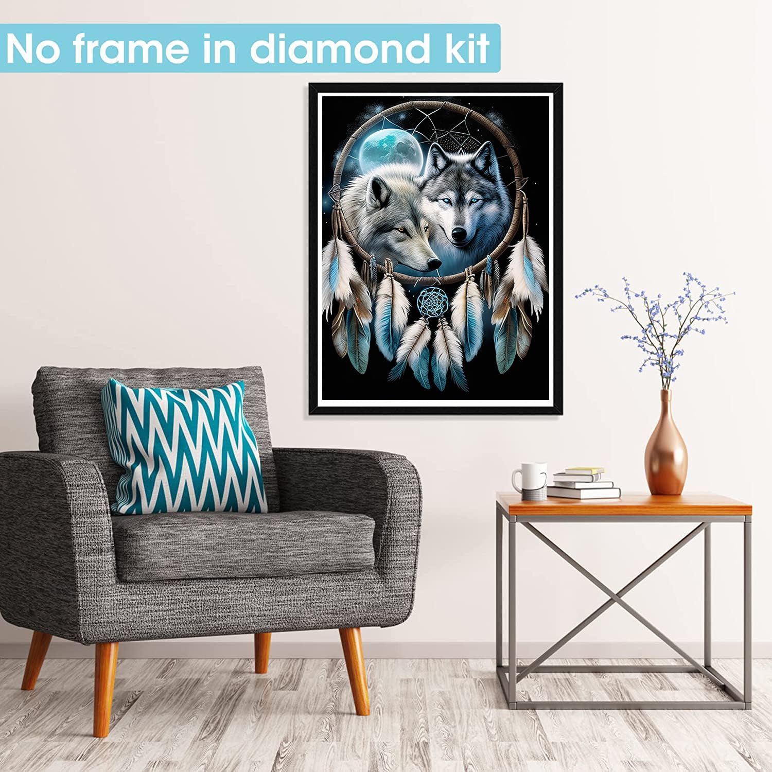 Pavemlo 5D Diamond Art Kits for Adults Dreamcatcher Wolf, Full Drill Diamond Art Animals Pictures Paint with Diamonds, DIY Cross Stitch Jewel Art Rhinestone Craft for Home Wall Decor 24x31.5 inch