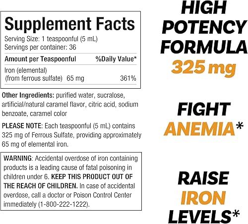 Miniatura 8 de Suplemento de hierro líquido de sulfato ferroso para adultos por Llorens Care – 220 mg en 0.2 fl oz suplemento de complejo de hierro para anemia