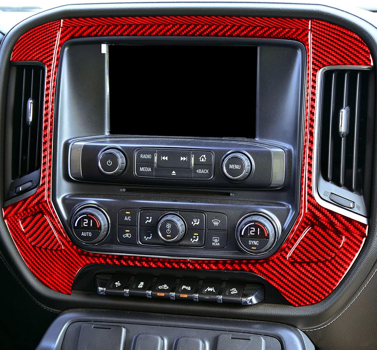 Real Carbon Fiber Compatible with Chevrolet Silverado 1500/GMC Sierra 1500 2014-2018 Car Dashboard Center Console Trim Decals Sticker Decor 3D Effect Auto Interior Accessories Cover Style A Red