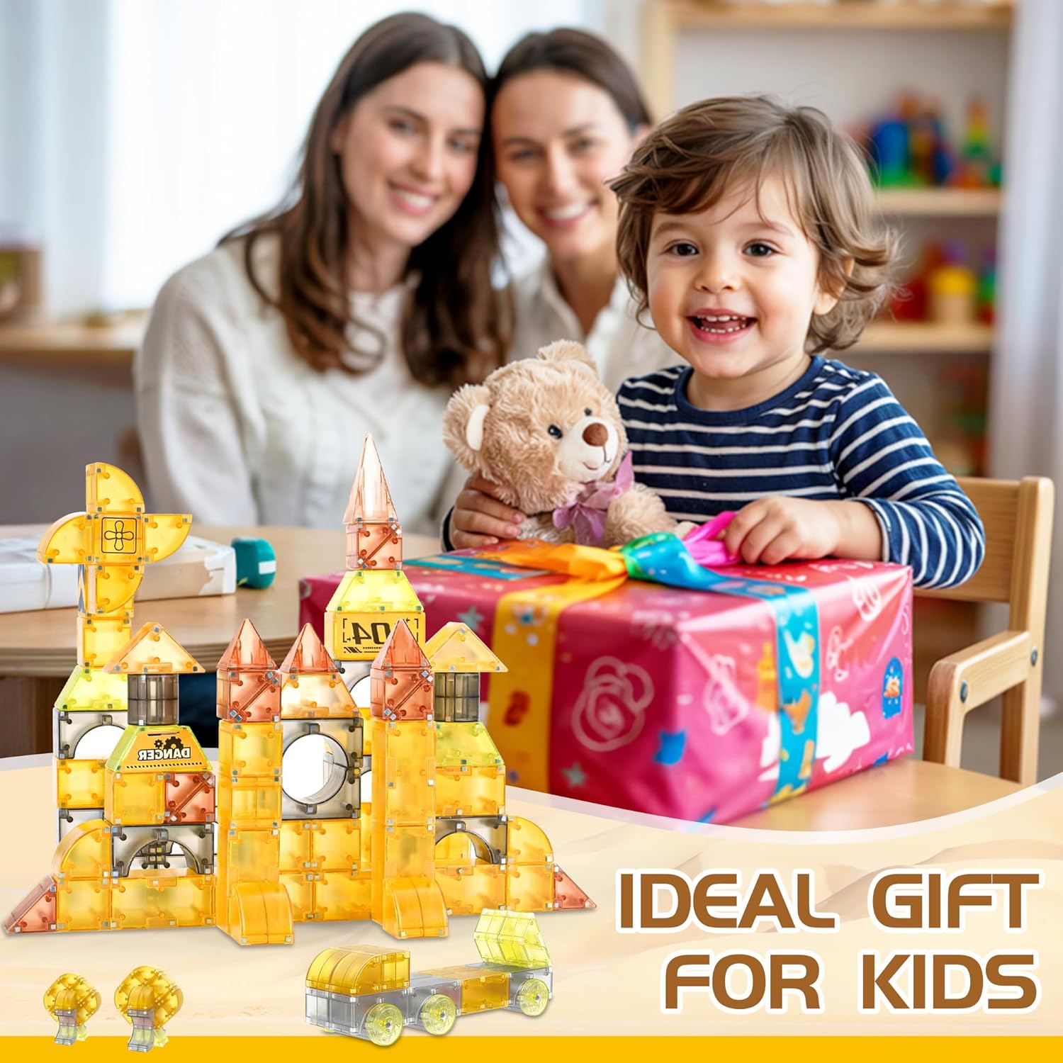 cossy Magnetic Blocks, 3D Building Construction Toys, Multi Shape Building Blocks Boys Toys Ages 3-5 5-7 8-10 with Magnetic Cars, STEM Kits, Learning & Education, Creative, Engineering Set, Truck