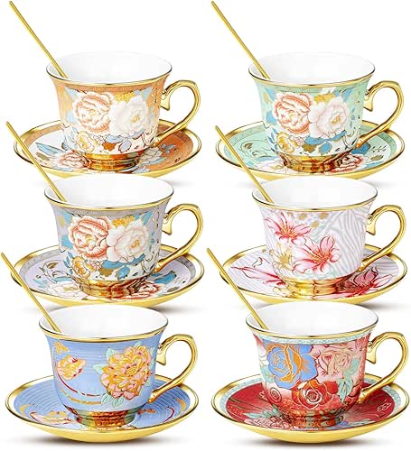 Tea Cups and Saucers, Tea Cup Set of 6, 8