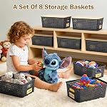 Stackable Storage Basket: Plastic Baskets Bins, Baskets for Organizing, Pantry Decorative Containers for Closets, Cabinets, Shelves(8 Pack, Black)
