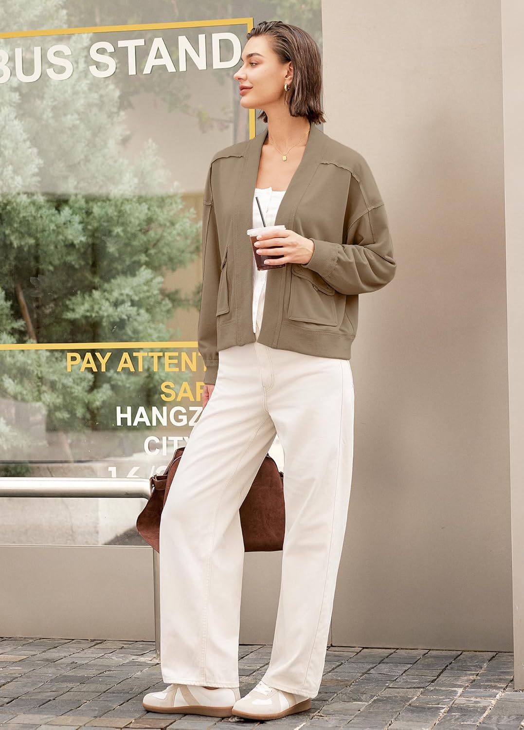 Panadila Womens Cropped Jackets Oversized Cardigans Long Sleeve Open Front Sweatshirt Cardigan Fall Coats - Image 4