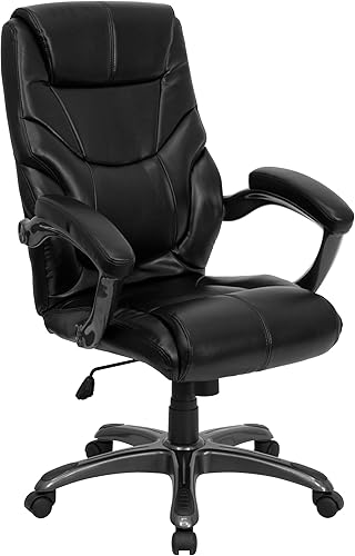 Flash Furniture Greer Silla de oficina ergonómica giratoria ejecutiva de LeatherSoft con respaldo alto y brazos