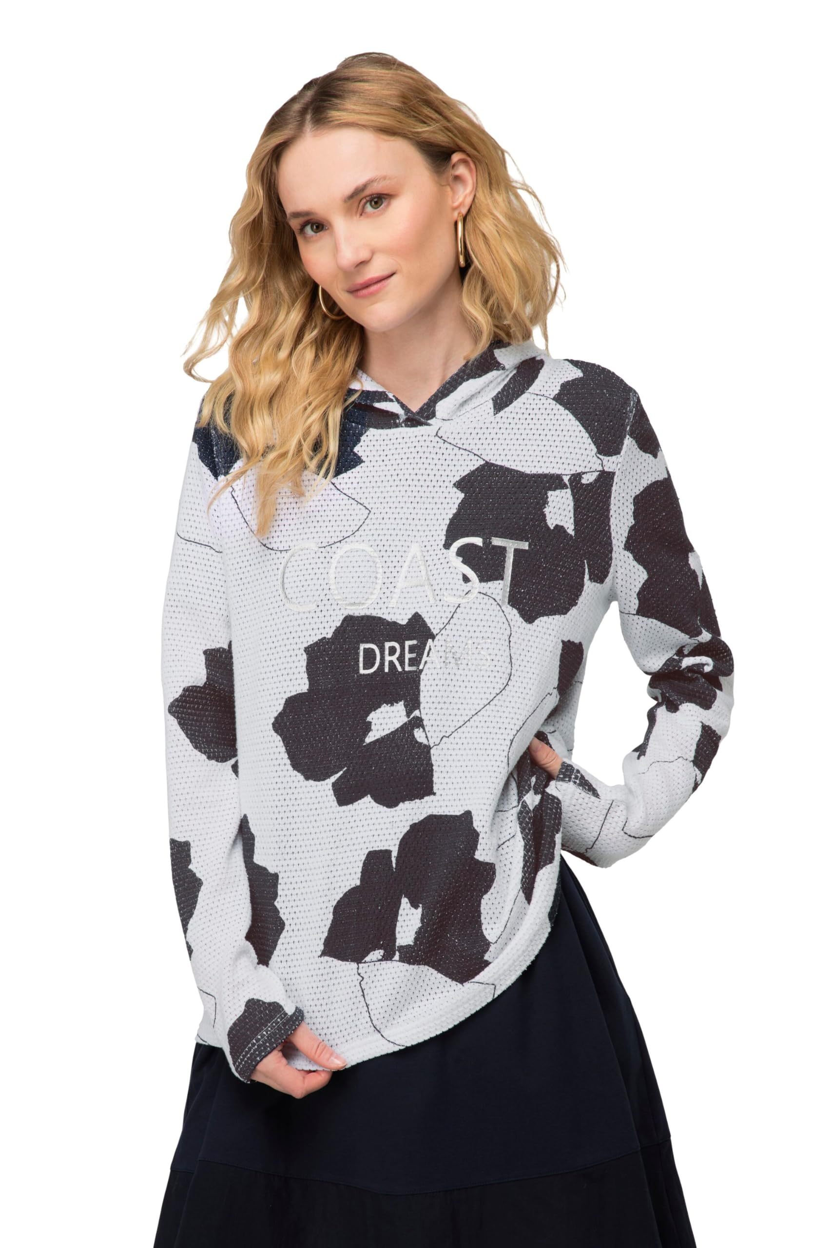 Laurasøn Hoodie, Blätter Print, Netz-Kapuze, Langarm 819313