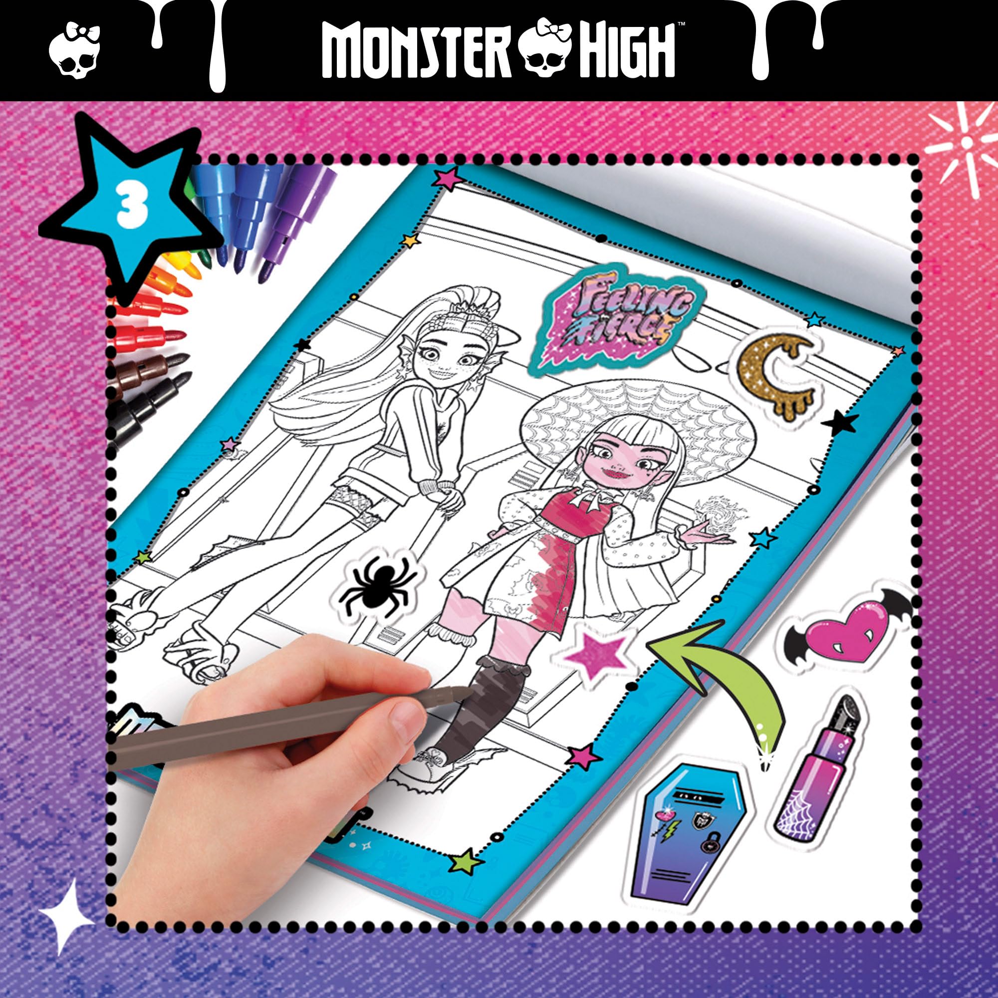 LISCIANI - MONSTER HIGH - Cuaderno de Actividades de Dibujo - Monster Cute - Para Niños a Partir de 5 Años - 39 Páginas - Cuaderno de Actividades: Pegatinas de Ropa, Imágenes para Colorear, Purpurina