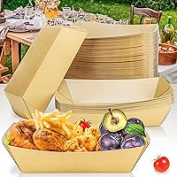 Vista 7 de MotBach Paquete de 100 bandejas de papel extra grandes de 5 libras, botes de papel desechables, bandeja de papel kraft resistente para servir