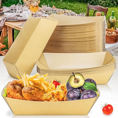 Miniatura 7 de MotBach Paquete de 100 bandejas de papel extra grandes de 5 libras, botes de papel desechables, botes de alimentos resistentes, bandeja de papel