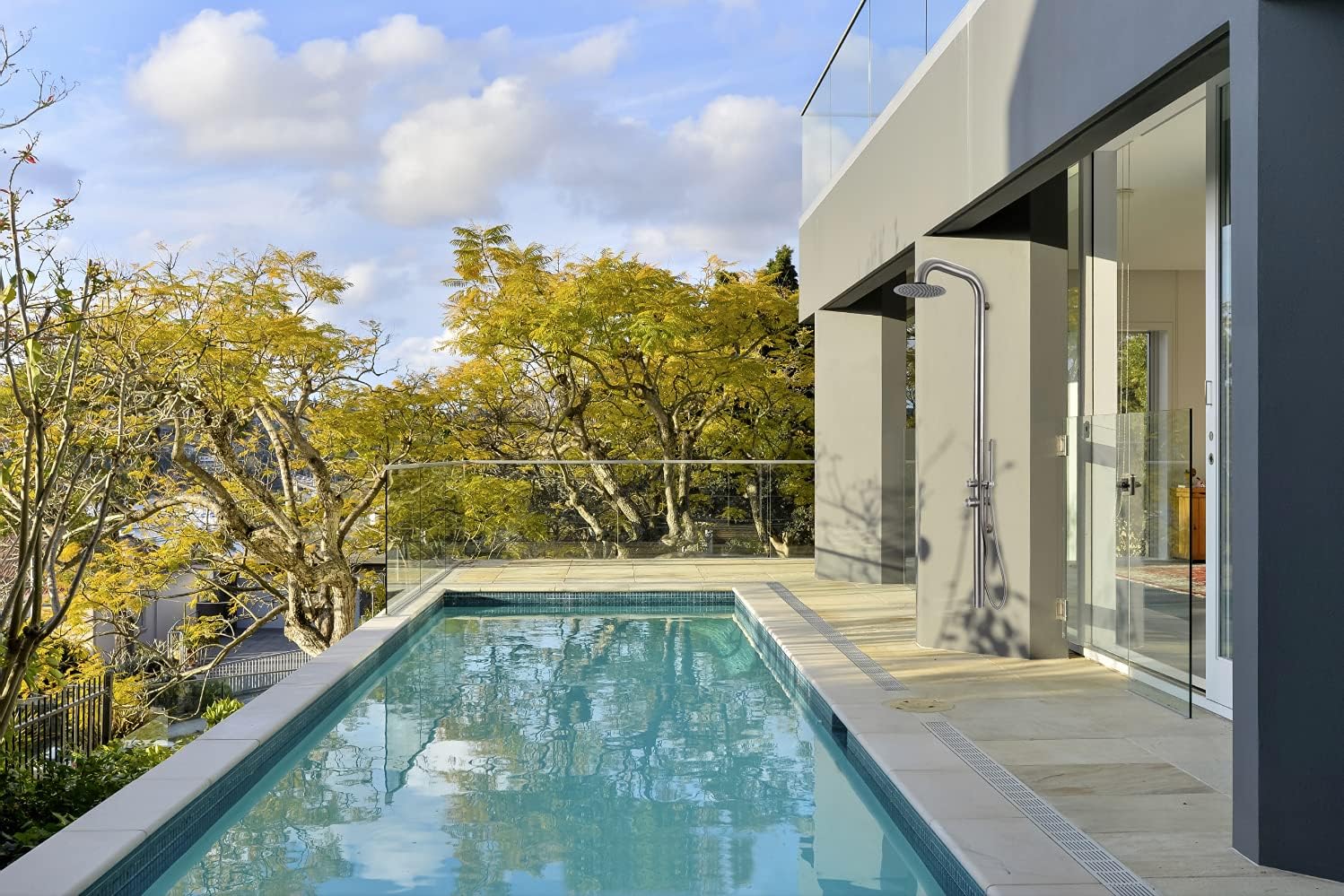 HEATGENE Outdoor Shower with Body Jets and Handheld, Wall-Mounted Shower Head for Outside/Poolside/Patio Drench Shower - Brushed