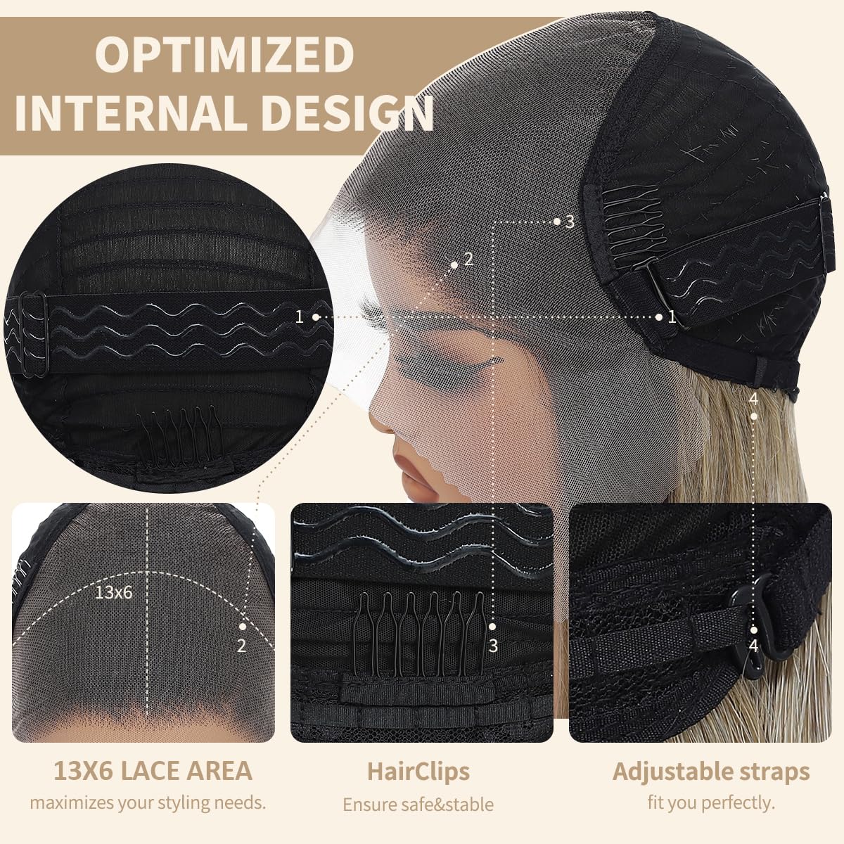 13x6 Synthetic Lace Front Wigs For Black Women Highlight Brown Mix Black Wigs 26 Inch Long Layered Straight Wigs For Women 100% Futura Premium Wigs With Bangs Beginner Friendly Daily Party Use