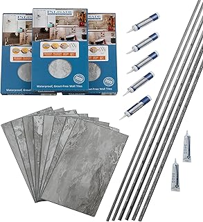 Palisade 25.6 in. x 14.8 in. Interlocking Vinyl Tile Shower and Tub Surround Kit in Smoky Sky