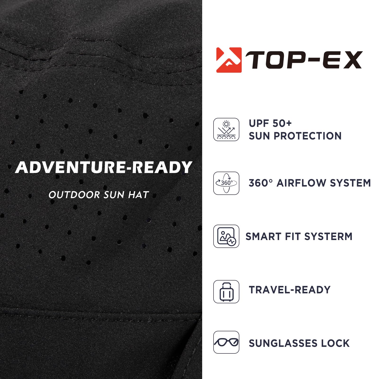 TOP-EX Cappello da sole da uomo, protezione UV, a tesa larga, pieghevole, estivo, per escursionismo, pesca