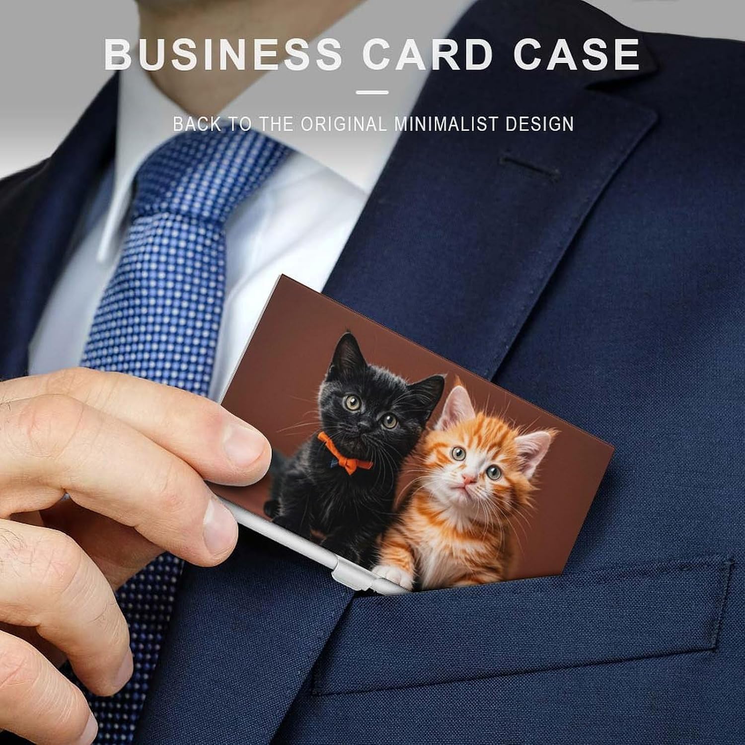 Cute Kitten Black And Orange Cat Business Card Case for Women Or Men Snaps Closed Portable Name Holder Credit Card Holder for Business Meeting Use